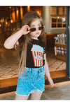 Kız Çocuk Pop Corn Baskılı Bluz Kot Etek Ikili TakımAlt-Üst TakımHilal Akıncı Kids
