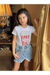 Kız Çocuk Pop Corn Baskılı Bluz Kot Etek Ikili TakımAlt-Üst TakımHilal Akıncı Kids