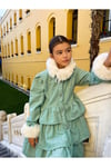 Kız Çocuk Yakası Ve Kolları Beyaz Kürklü Kaşe KabanElbiseHilal Akıncı Kids
