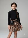 Siyah Kazak , Leopar Desenli Şort ve Çanta 2`li TakımıAlt-Üst TakımHilal Akıncı Kids