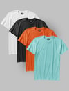 4'lü Siyah-Beyaz-Turuncu-Buz Mavisi Renk Basic T-Shirt