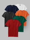 6'lı Siyah-Beyaz-Kırmızı-Lacivert-Turuncu-Yeşil Renk Basic T-Shirt