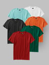 6'lı Siyah-Beyaz-Kırmızı-Turuncu-Turkuaz-Yeşil Renk Basic T-Shirt