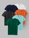 6'lı Siyah-Beyaz-Lacivert-Turuncu-Turkuaz-Yeşil Basic T-Shirt