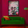 Albert Einstein Renkli Tasarım Dikey Cam Tablo-Glass Art Concept