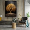 Altın Temalı Ağaç Dikey Cam Tablo-Glass Art Concept