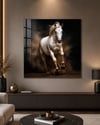 Beyaz At Kare Cam Tablo-Glass Art Concept
