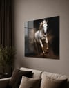 Beyaz At Kare Cam Tablo-Glass Art Concept
