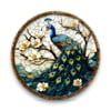 Çiçekli Tavus Kuşu Yuvarlak Cam Tablo-Glass Art Concept
