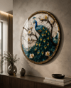 Çiçekli Tavus Kuşu Yuvarlak Cam Tablo-Glass Art Concept