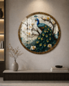 Çiçekli Tavus Kuşu Yuvarlak Cam Tablo-Glass Art Concept