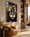 Gold Aslan Dikey Cam Tablo-Glass Art Concept