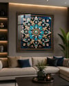 Mavi Çiçek Desen Kare Cam Tablo-Glass Art Concept