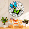 Mavi Yeşil Kelebekler Yuvarlak Cam Tablo-Glass Art Concept