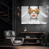 Renkli Gözlüklü Kadın Yatay Cam Tablo-Glass Art Concept