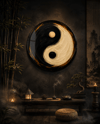 Ying ile Yang Denge Sembolü 2 Yuvarlak Cam Tablo-Glass Art Concept
