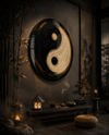 Ying ile Yang Denge Sembolü 2 Yuvarlak Cam Tablo-Glass Art Concept