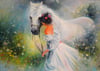 White Horse and Bride Yağlı Boya Dokulu TabloYağlı Boya Dokulu Kadın Temalı TablolarTablolife.com