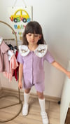LİLA YAKA NAKIŞ DETAYLI FİTİLLİ  ŞORTLU TAKIM