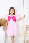 PEMBE BALON KOL FİYONK DETAY POPLİN ELBİSE