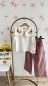 PEMBE KADİFE PANTALON & NAKIŞLI BLUZ  TAKIM