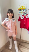 PEMBE YAKA NAKIŞ DETAYLI FİTİLLİ  ŞORTLU MÜSLİN TAKIM