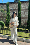 Bağlamalı Müslin Bluz Pantolon Takım Beyaz