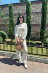 Bağlamalı Müslin Bluz Pantolon Takım Beyaz