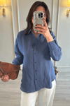 Belden Oturan Denim Blazer Ceket İndigo Mavi