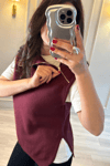 Fermuarlı Yaka Triko Süveter Bordo