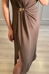 Gümüş Detaylı Maxi Boy Elbise Vizon