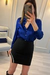 İpek Saten Gömlek Saks Mavi