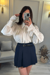 Kolları Volanlı Oversize Tasarım Gömlek Beyaz