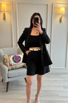 Kontrast Poplin Bermuda Şort Siyah