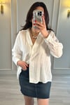Oversize Dokulu Gömlek Beyaz