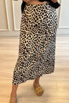 Saten Midi Etek Leopar Desenli