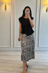 Saten Midi Etek Leopar Desenli