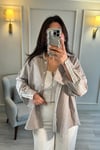 Tasarım Oversize Keten Gömlek Vizon