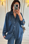 Tensel Kumaş Denim Alt Üst Takım Mavi