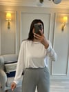 Uzun Kollu Modal Kumaş Tshirt Beyaz