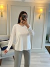 Uzun Kollu Modal Kumaş Tshirt Beyaz