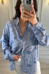 Yıldız Desenli Oversize Gömlek Mavi