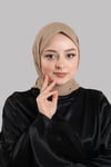 Açık Kahve Düz Klasik Eşarp İtalyan Dikişli Pamuk Caz Sade - Hürrem Bone 202210_47