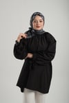 Antrasit Desenli Eşarp Bambu Geometrik Dijital Baskılı - Hürrem Bone 202205_25