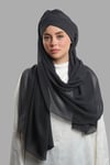 Antrasit Pratik Hazır Geçmeli Bone Şal Şifon Kendinden Boneli Tek Bantlı - Hürrem Bone 1453_25