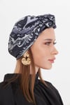 Antrasit Pratik Hazır Geçmeli Tesettür Bone Kesik Elyaf Retro Desenli - Hürrem Bone 2409_25