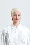 Bej Arkadan Bağlamalı Tesettür Bone Penye Kumaş Düz Bone - Hürrem Bone 1011_12