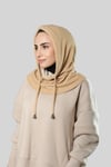 Bej Bağcıklı Peluş Salaş Balaklava Boyunluklu Bere Jakar Düz - Hürrem Bone 2328_12