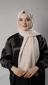 Bej Desenli Şal Şifon Kumaş Kareli Çizgili - Hürrem Bone 202107_12