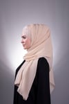 Bej Pratik Hazır Geçmeli Bone Şal Şifon Kendinden Topuzlu İki Bantlı - Hürrem 1452